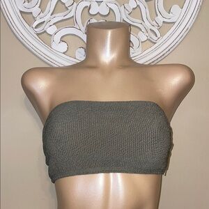 Michael Kors women’s large bikini top Green Ribbed strapless swim suit NWT